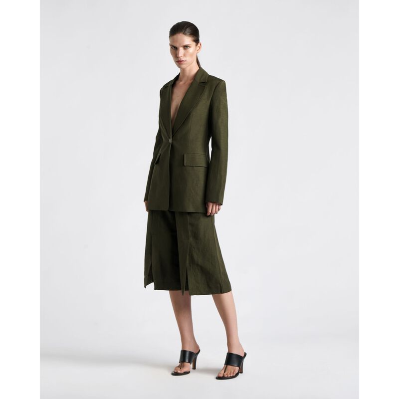 Cue Dark Olive Linen Blend Hourglass Blazer image number 3